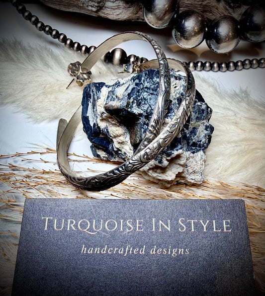 Tooled Sterling Silver Medium Hoops