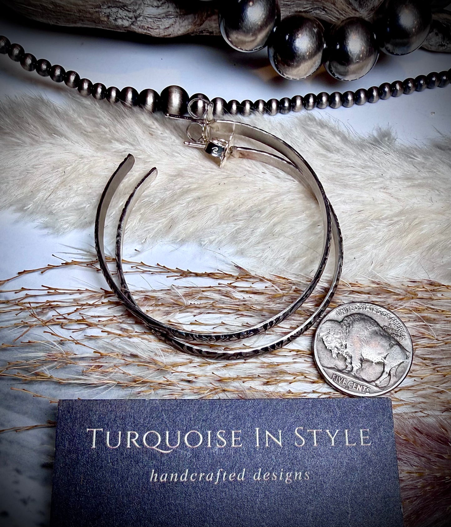 Tooled Sterling Silver Medium Hoops