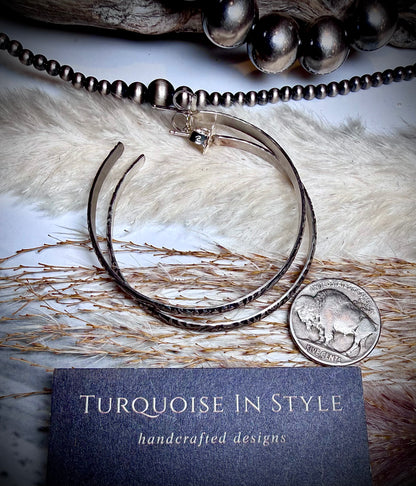 Tooled Sterling Silver Medium Hoops