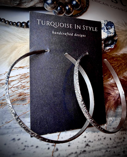 Tooled Sterling Silver Large Hoops