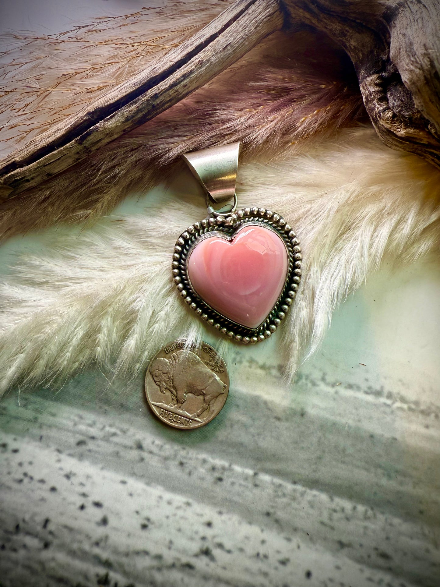 Pink Conch Heart Pendant by Jeff Largo