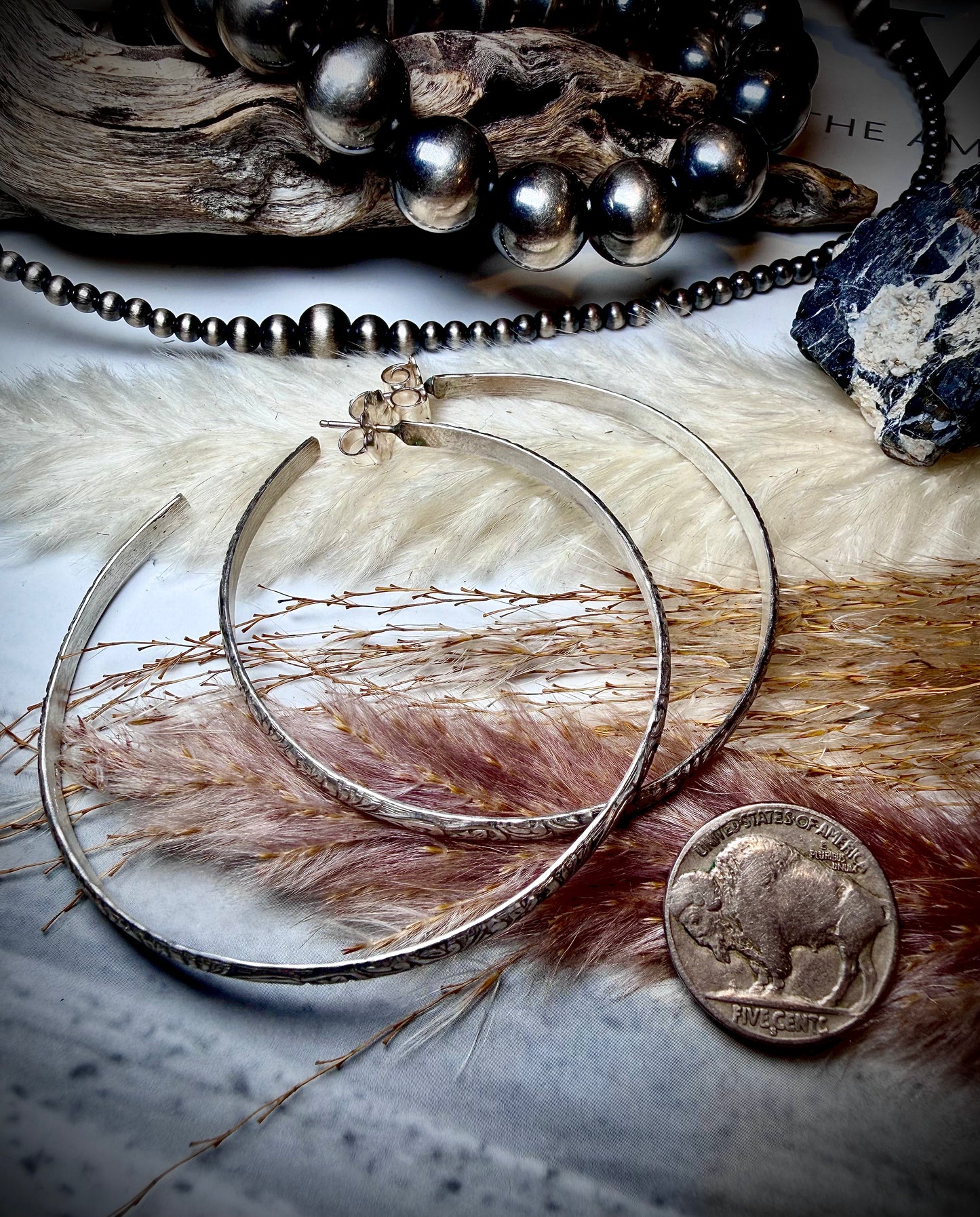 Tooled Sterling Silver Large Hoops