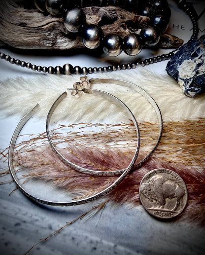 Tooled Sterling Silver Large Hoops