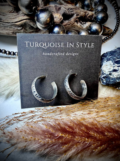 Tooled Sterling Mini Hoops