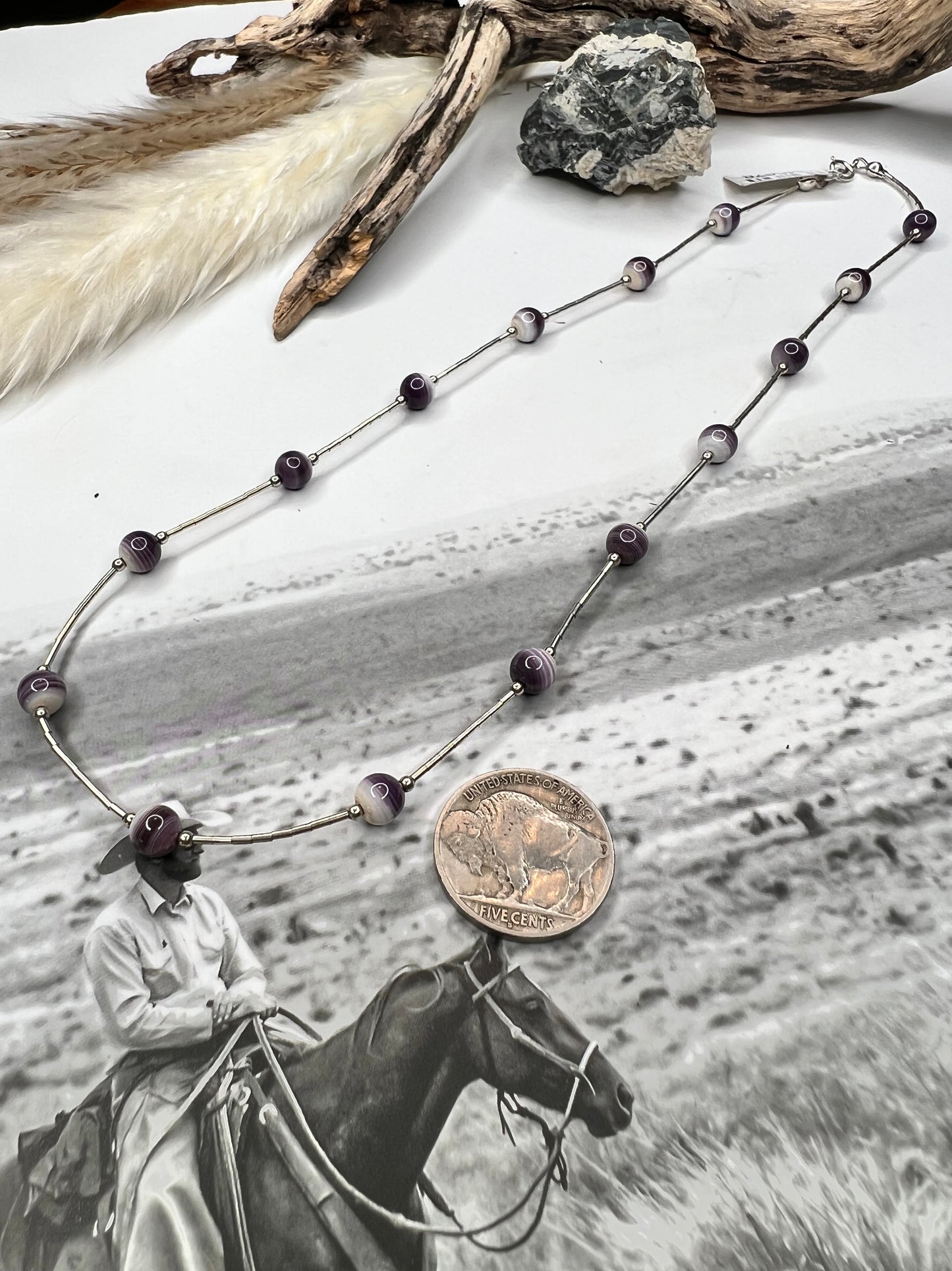 18" Liquid Silver & Wampum Necklace