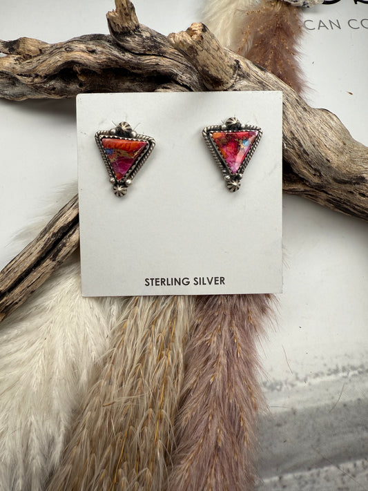 Pink Dahila Triangle Studs