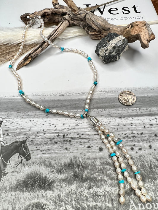18" Freshwater Pearl & Sleeping Beauty Lariat