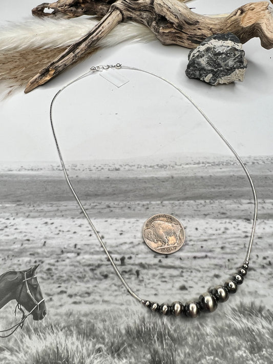 17" Graduated Pearls on Liquid Silver Necklace