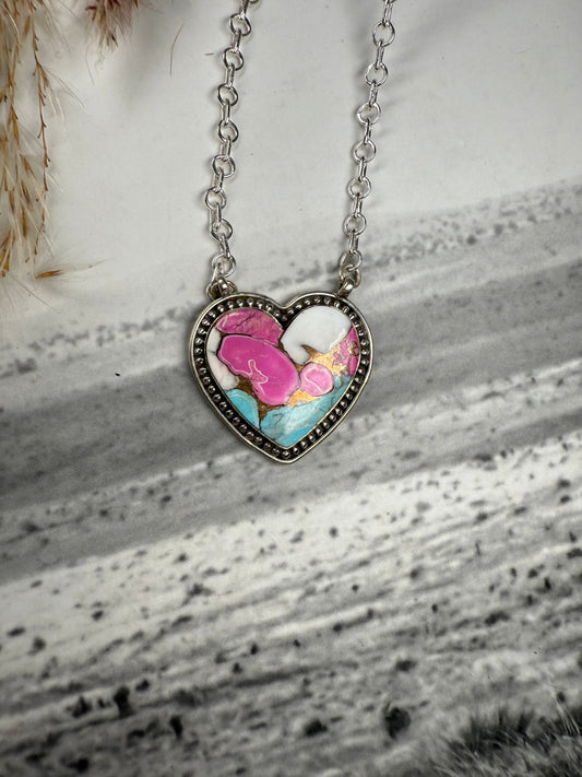 Cotton candy Heart Necklace