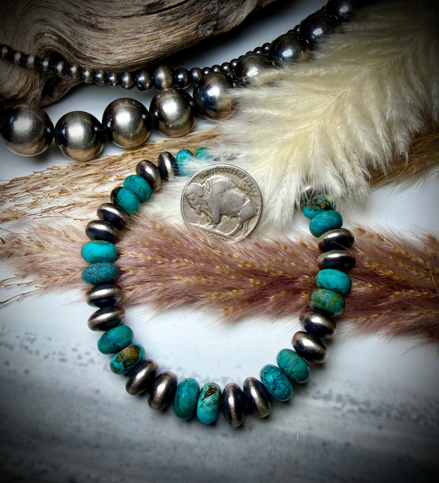 Mego's Daily 9mm Saucers & Turquoise Stretch Bracelet
