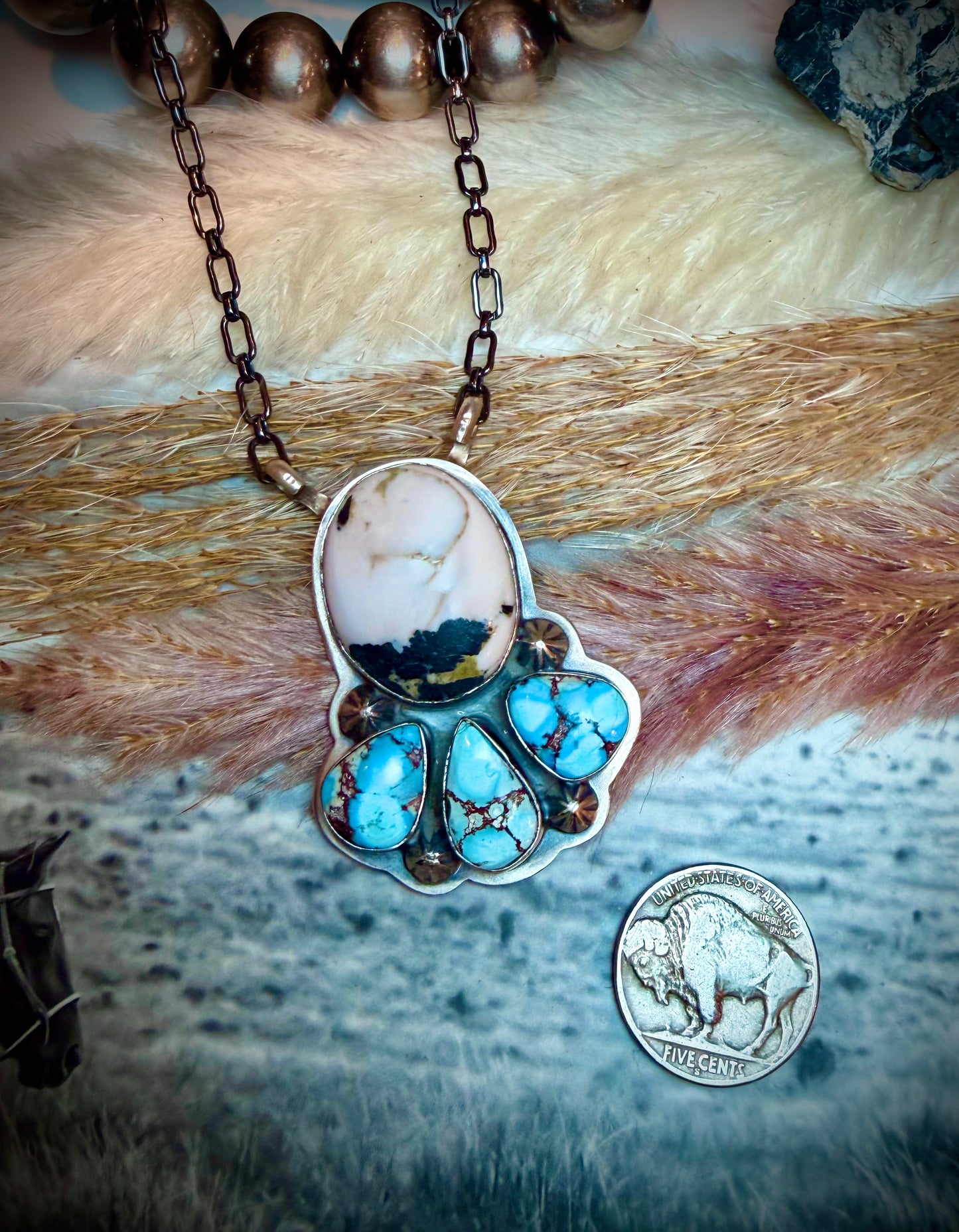 Alex's Favorite White Buffalo and Golden Hills Pendant Necklace