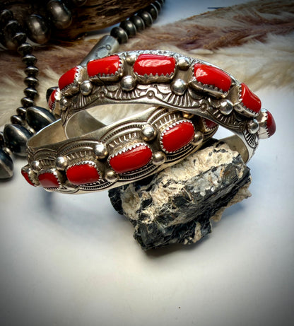 Grace Silver Red Coral Cuffs