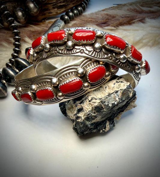 Grace Silver Red Coral Cuffs