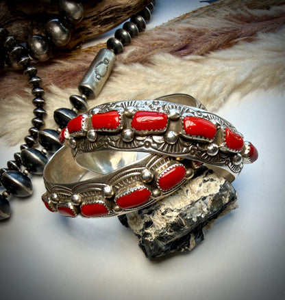Grace Silver Red Coral Cuffs