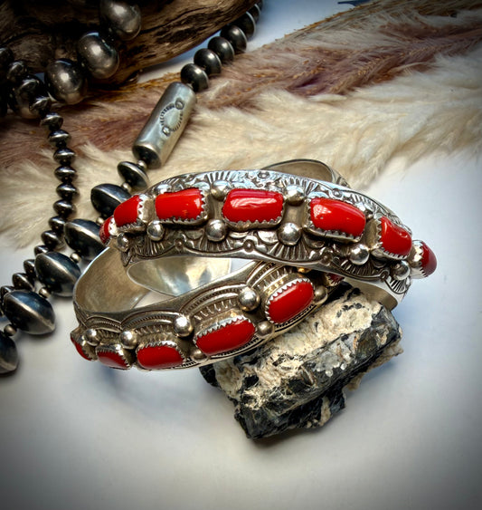 Grace Silver Red Coral Cuffs