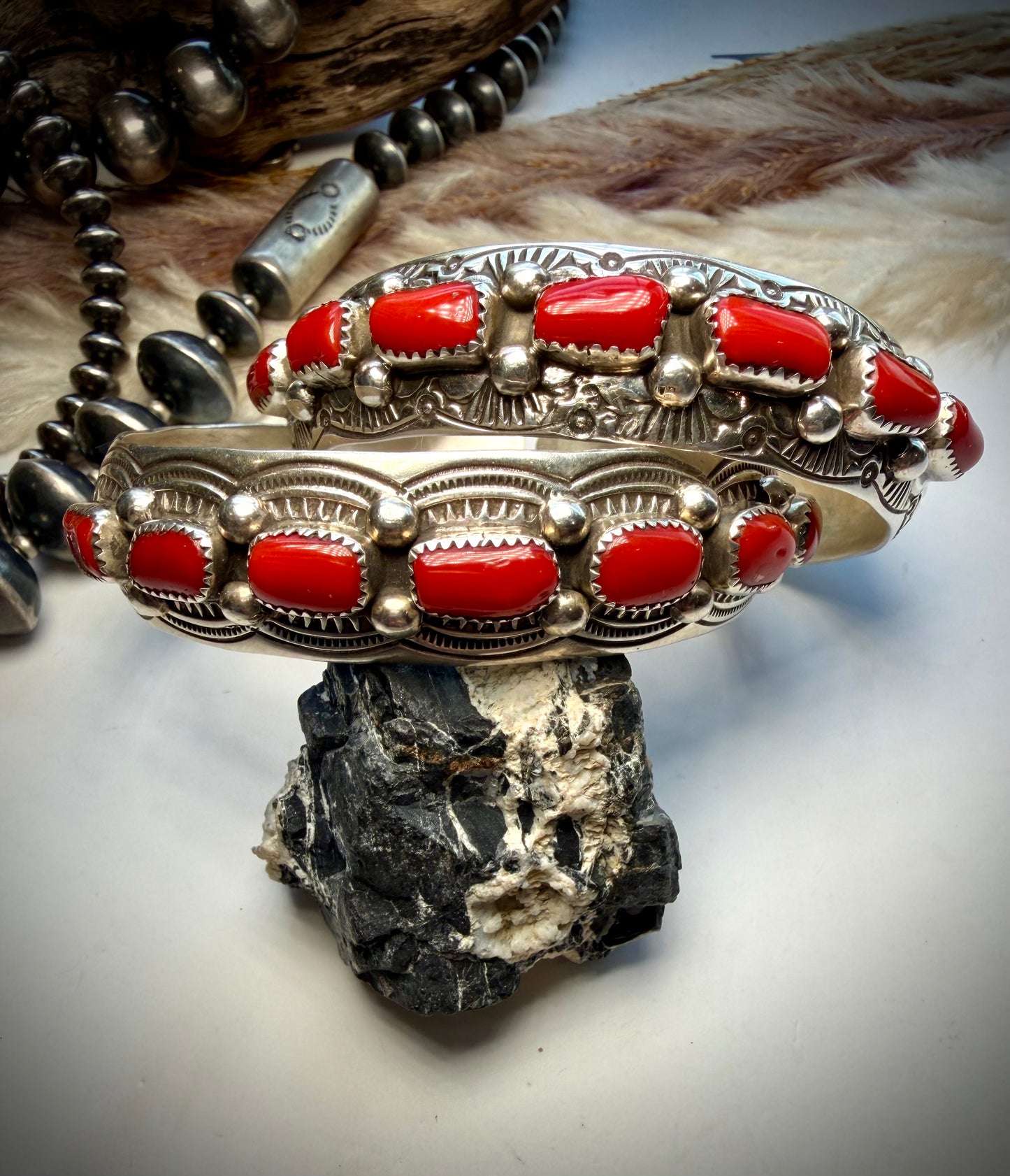 Grace Silver Red Coral Cuffs
