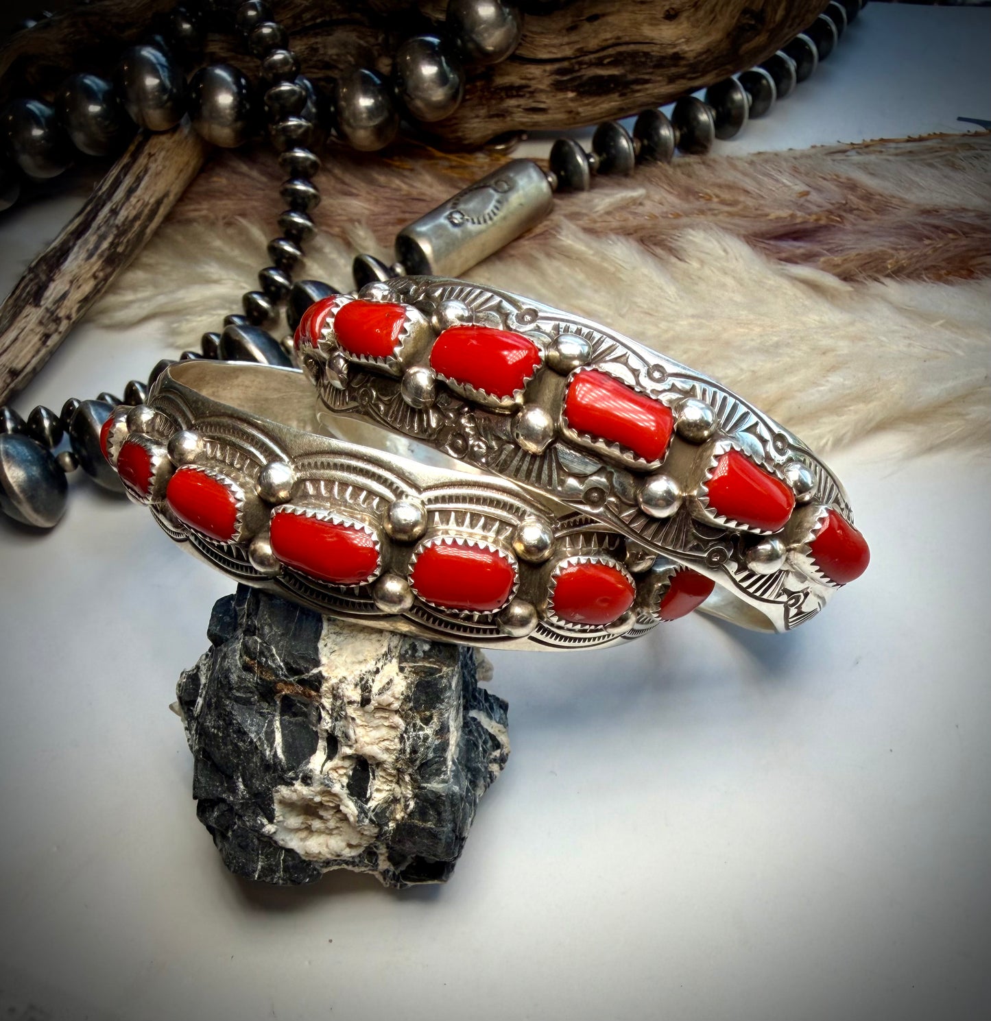Grace Silver Red Coral Cuffs