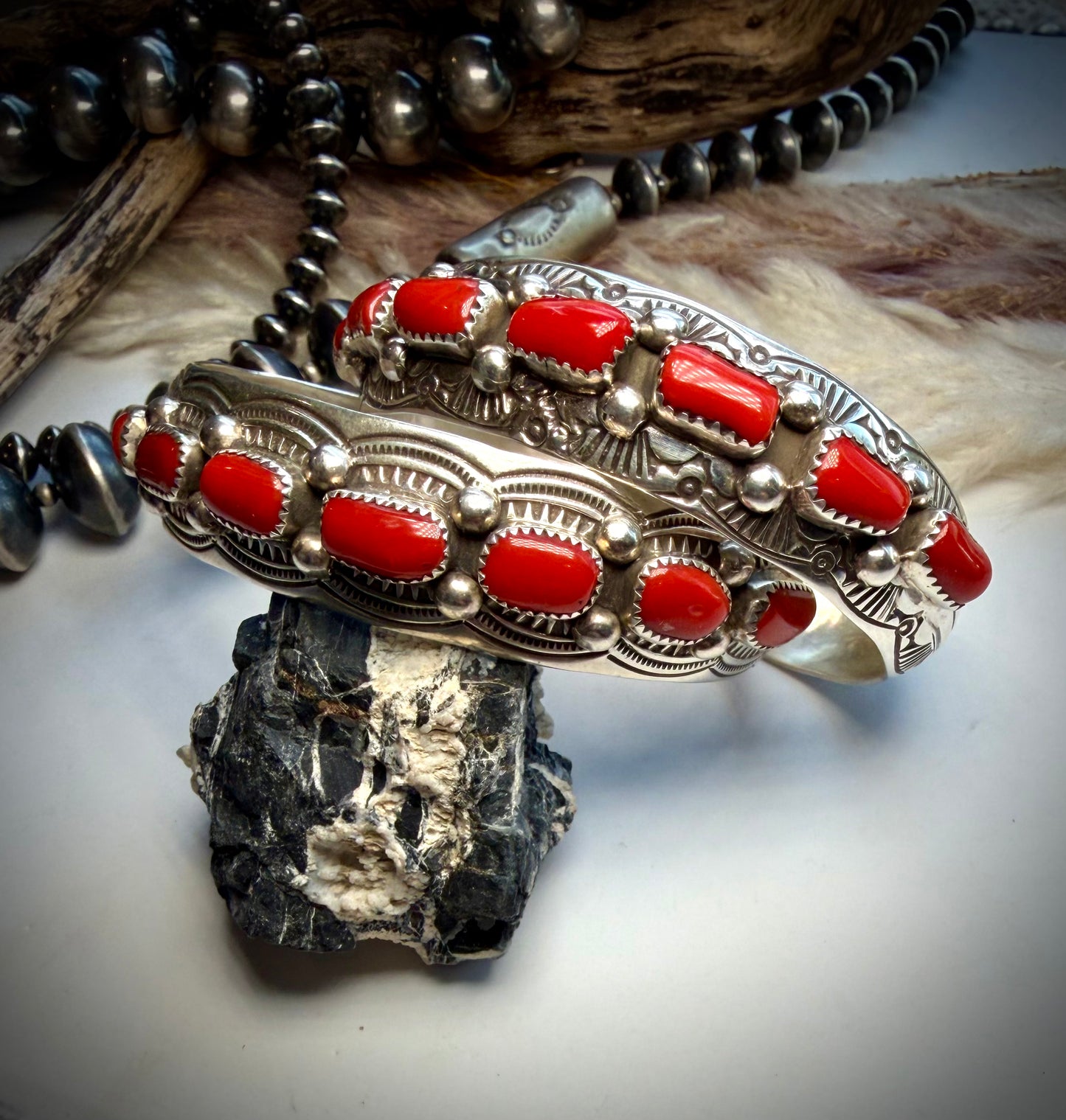 Grace Silver Red Coral Cuffs