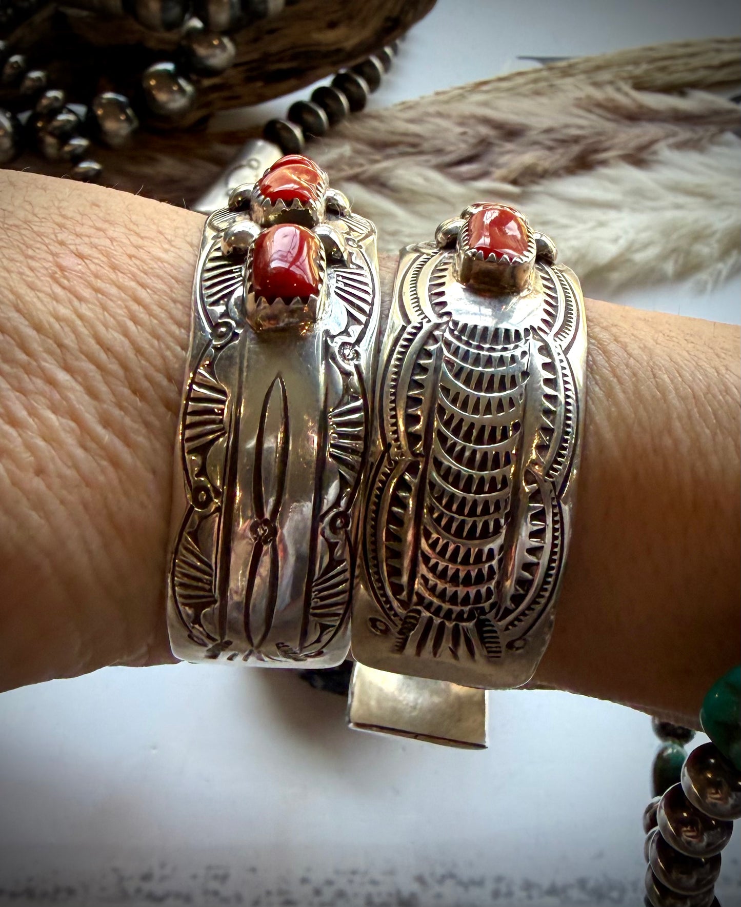 Grace Silver Red Coral Cuffs