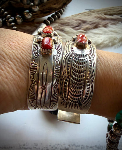 Grace Silver Red Coral Cuffs