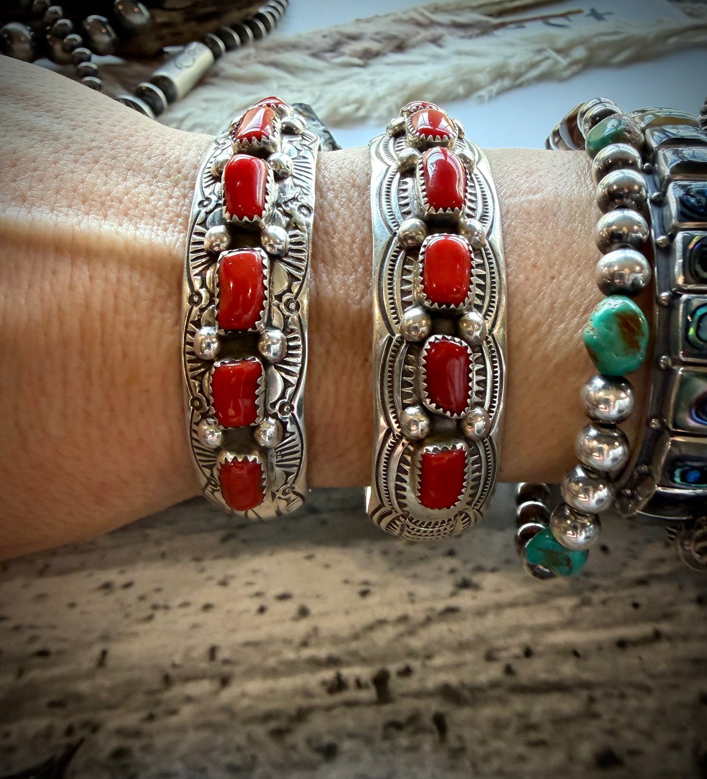 Grace Silver Red Coral Cuffs