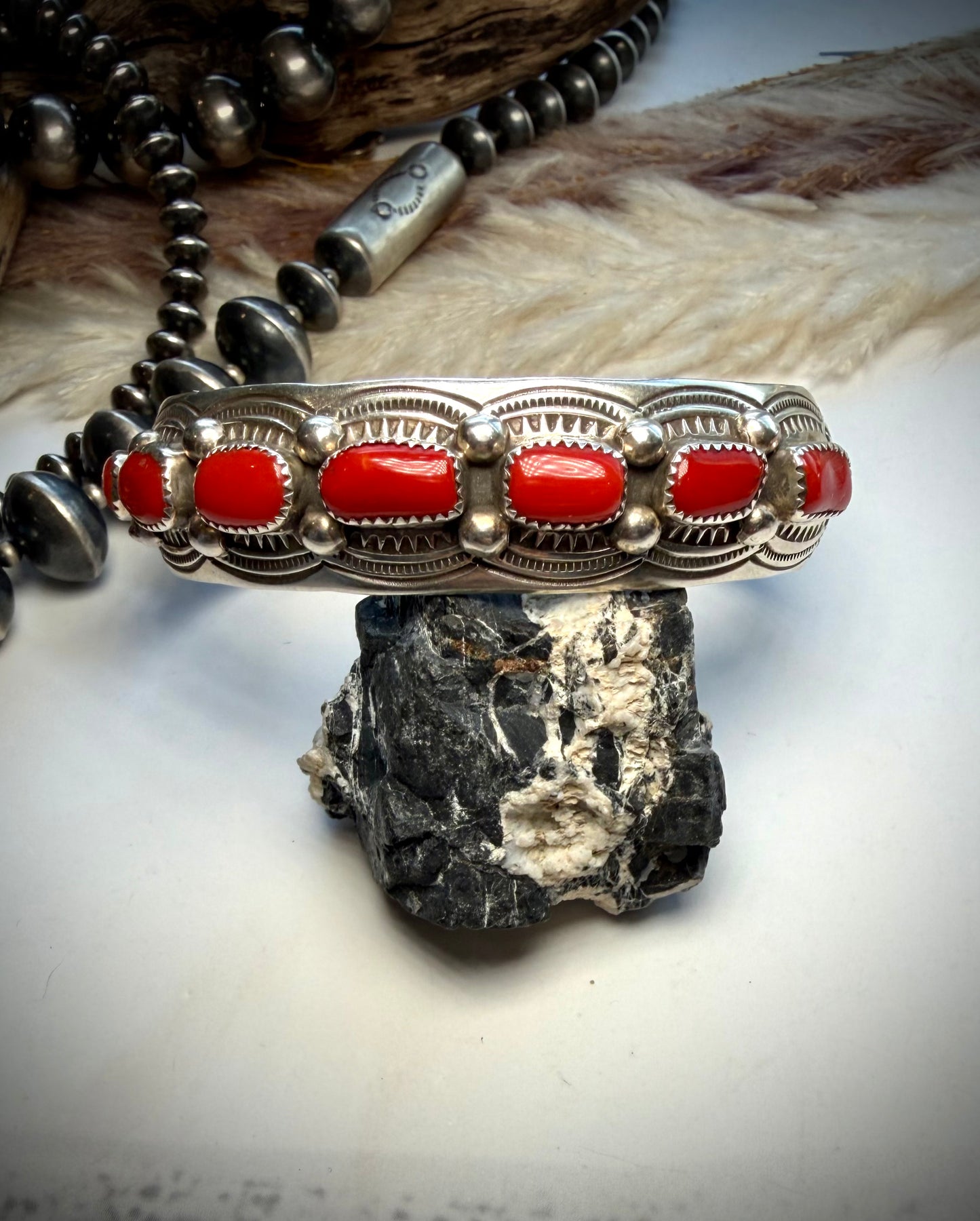 Grace Silver Red Coral Cuffs