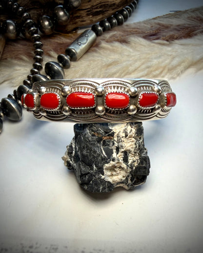 Grace Silver Red Coral Cuffs