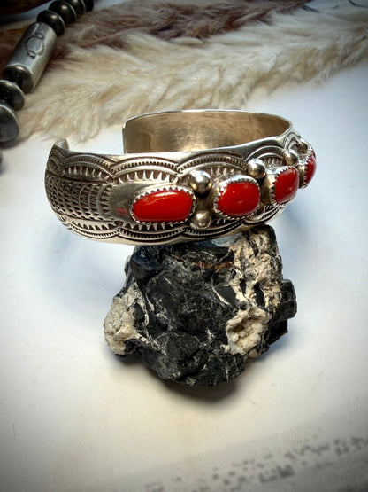 Grace Silver Red Coral Cuffs