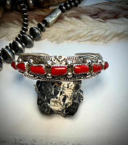Grace Silver Red Coral Cuffs