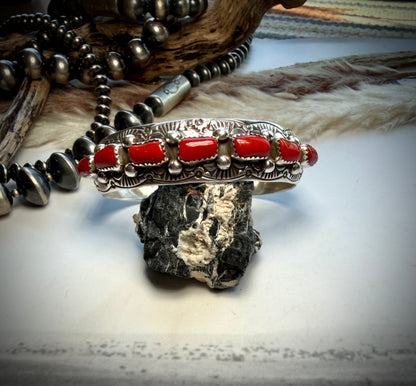 Grace Silver Red Coral Cuffs