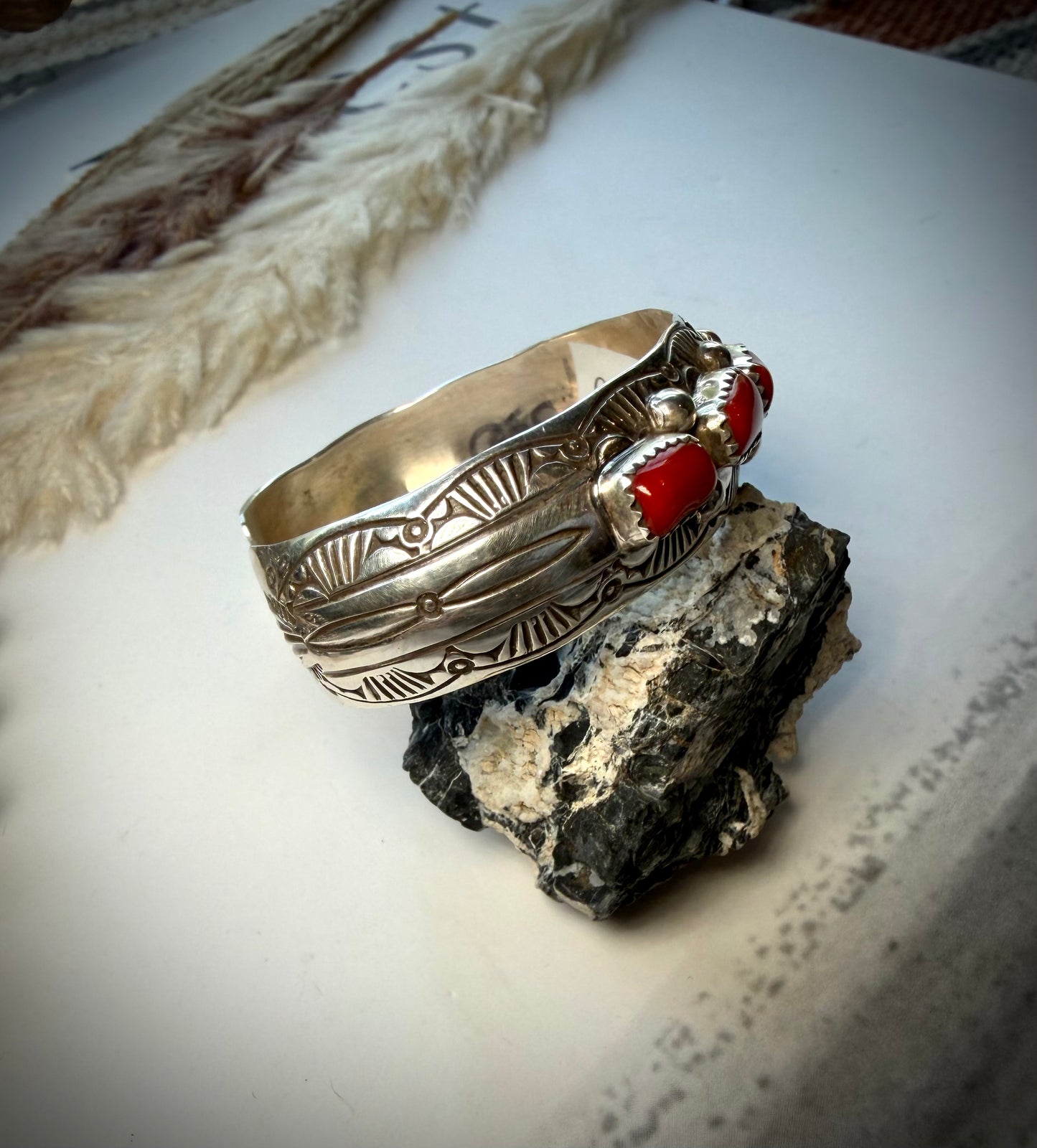 Grace Silver Red Coral Cuffs