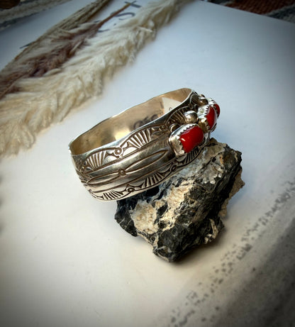 Grace Silver Red Coral Cuffs