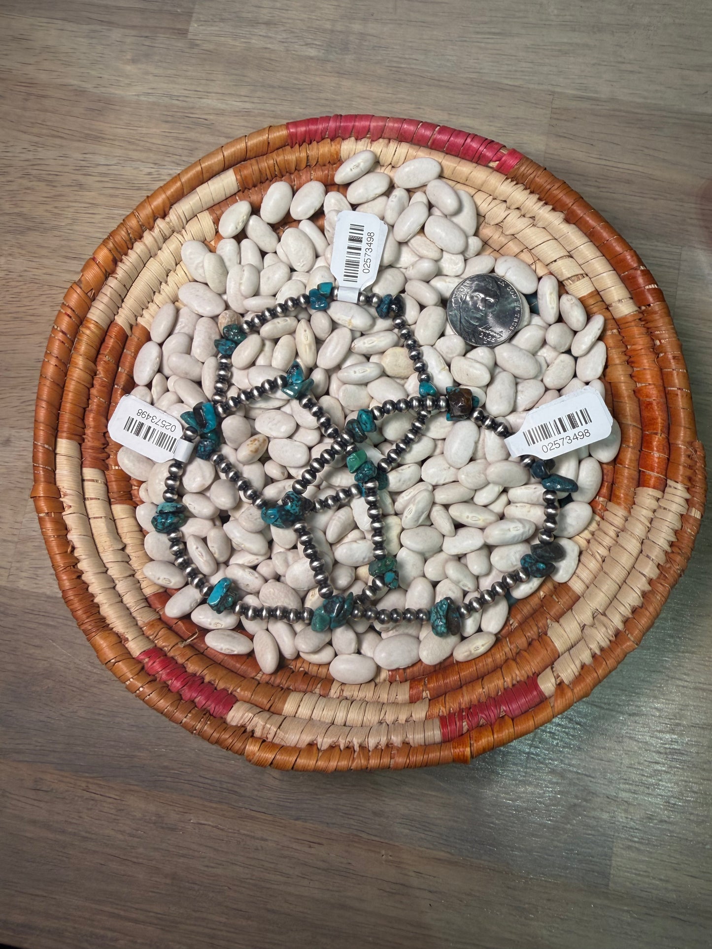 4mm Pearl and Blue Turq Chip Stretch Bracelet