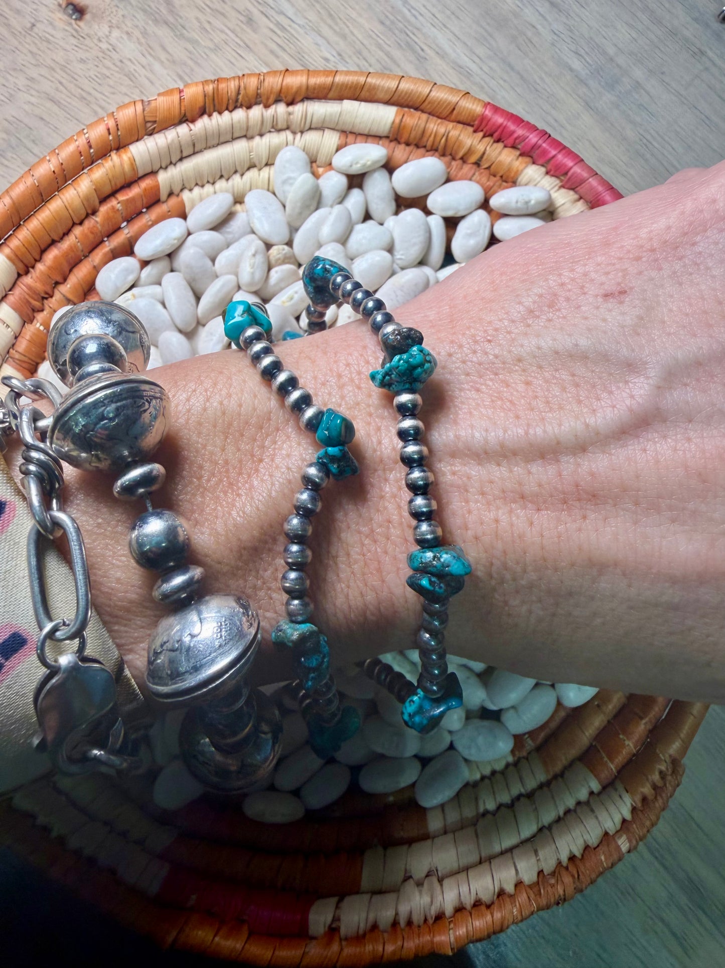 4mm Pearl and Blue Turq Chip Stretch Bracelet