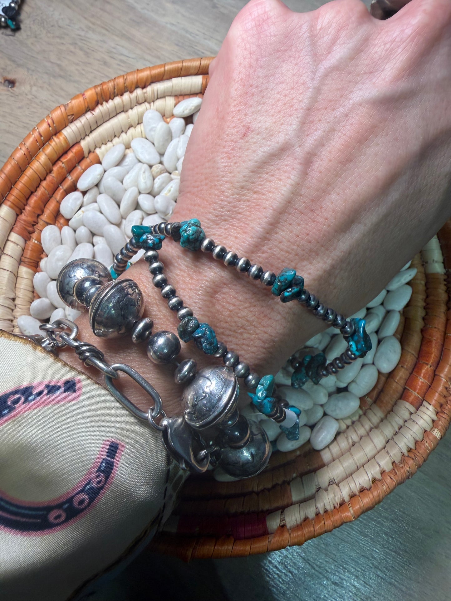 4mm Pearl and Blue Turq Chip Stretch Bracelet