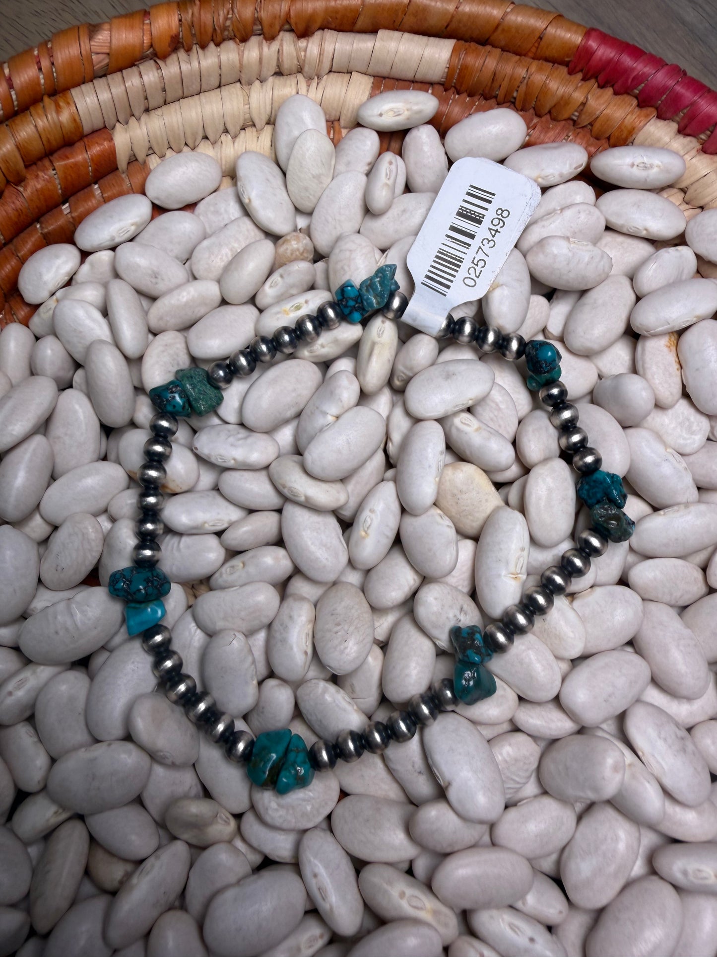 4mm Pearl and Blue Turq Chip Stretch Bracelet