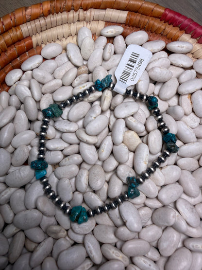 4mm Pearl and Blue Turq Chip Stretch Bracelet