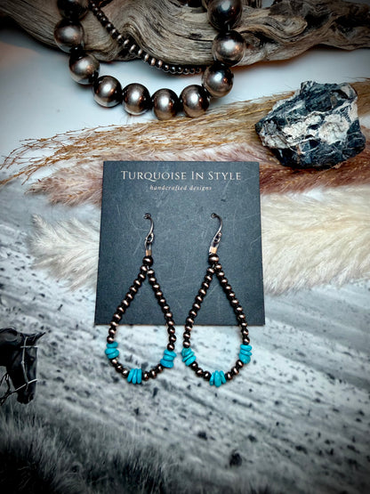 Sterling Pearl and Turquoise Chip Earrings