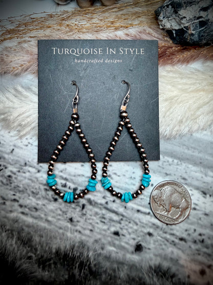 Sterling Pearl and Turquoise Chip Earrings
