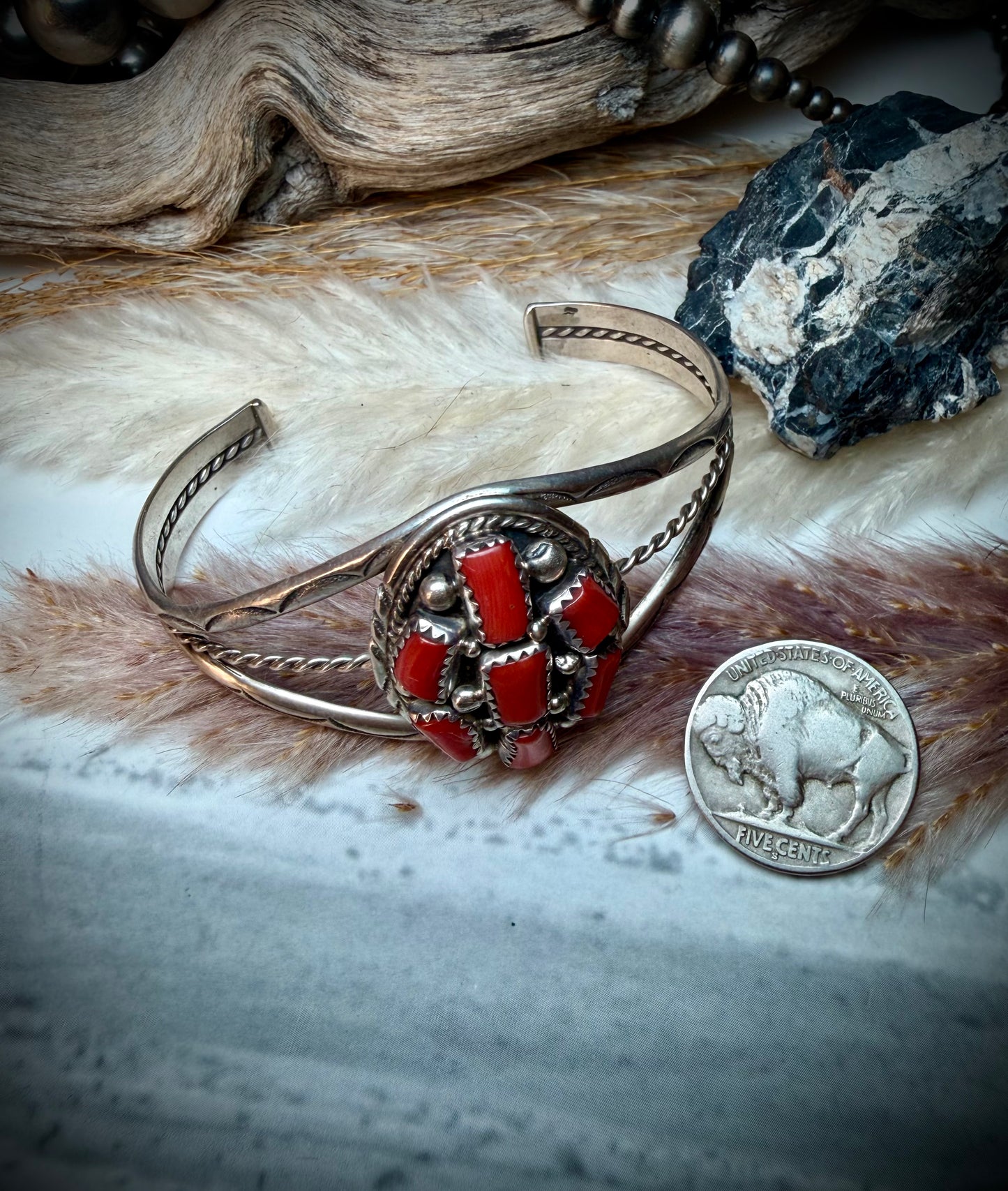 Red Coral Cluster Cuff