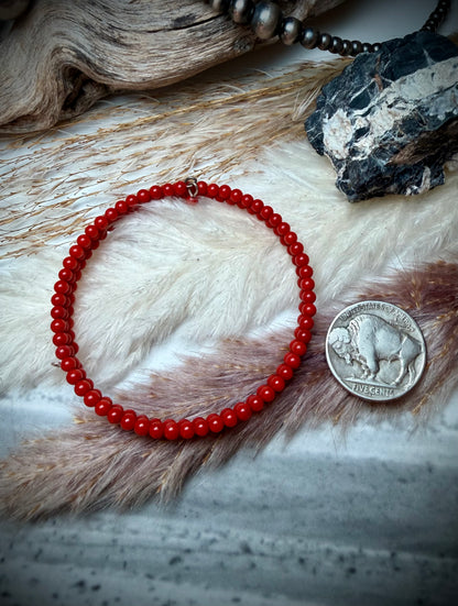 Red Coral Memory Wire Bracelet