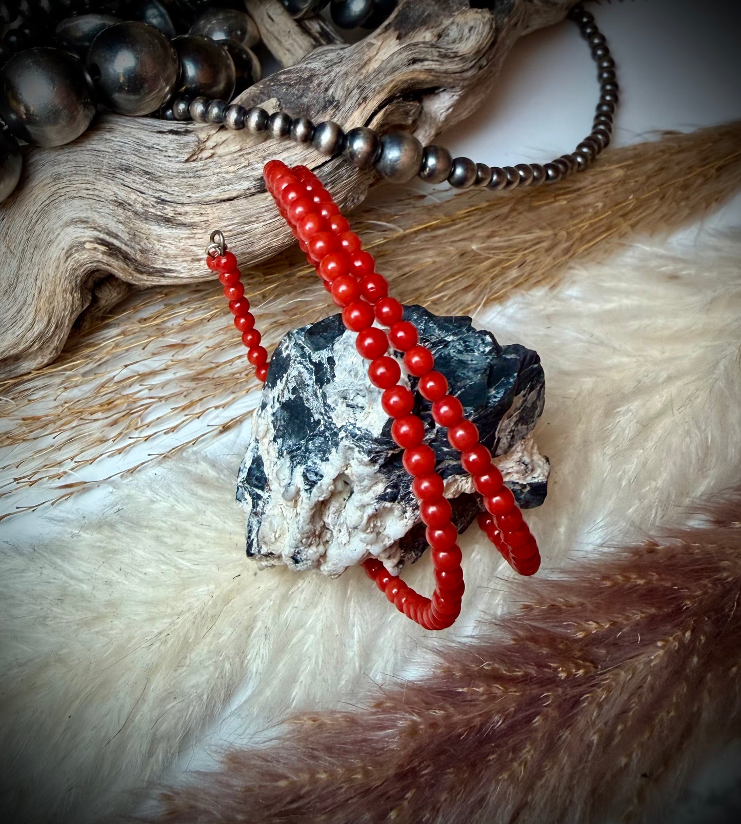 Red Coral Memory Wire Bracelet
