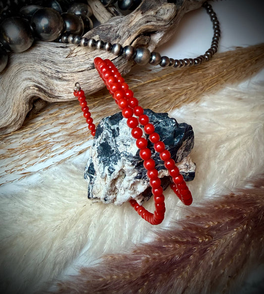 Red Coral Memory Wire Bracelet