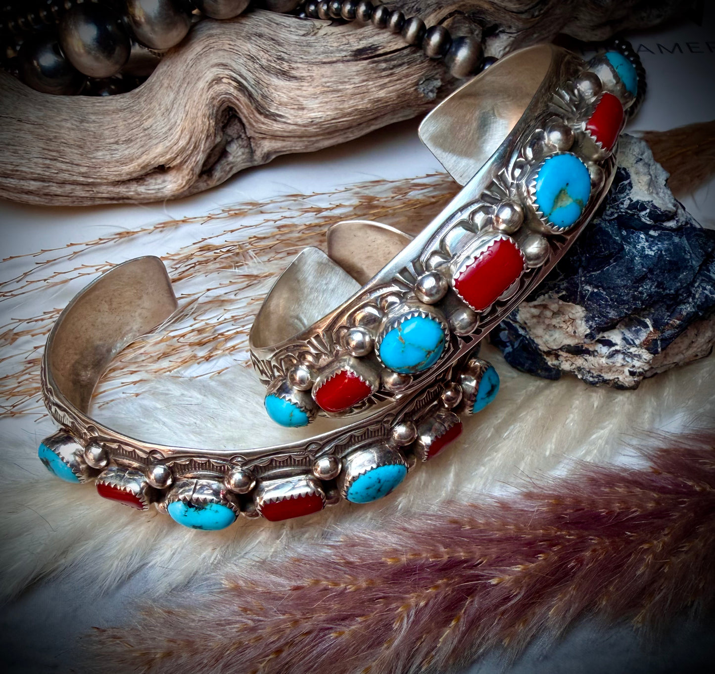 Red Coral and Turquoise Cuff
