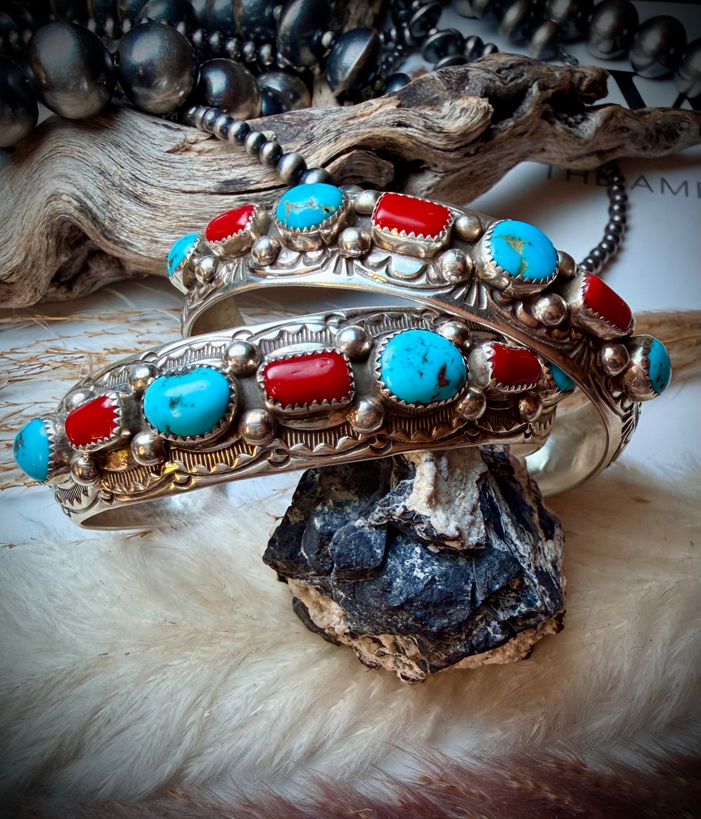 Red Coral and Turquoise Cuff