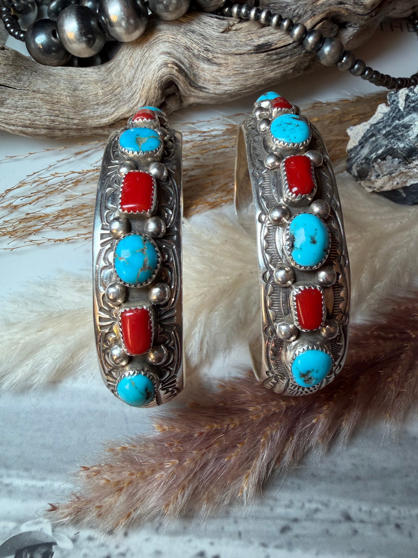 Red Coral and Turquoise Cuff