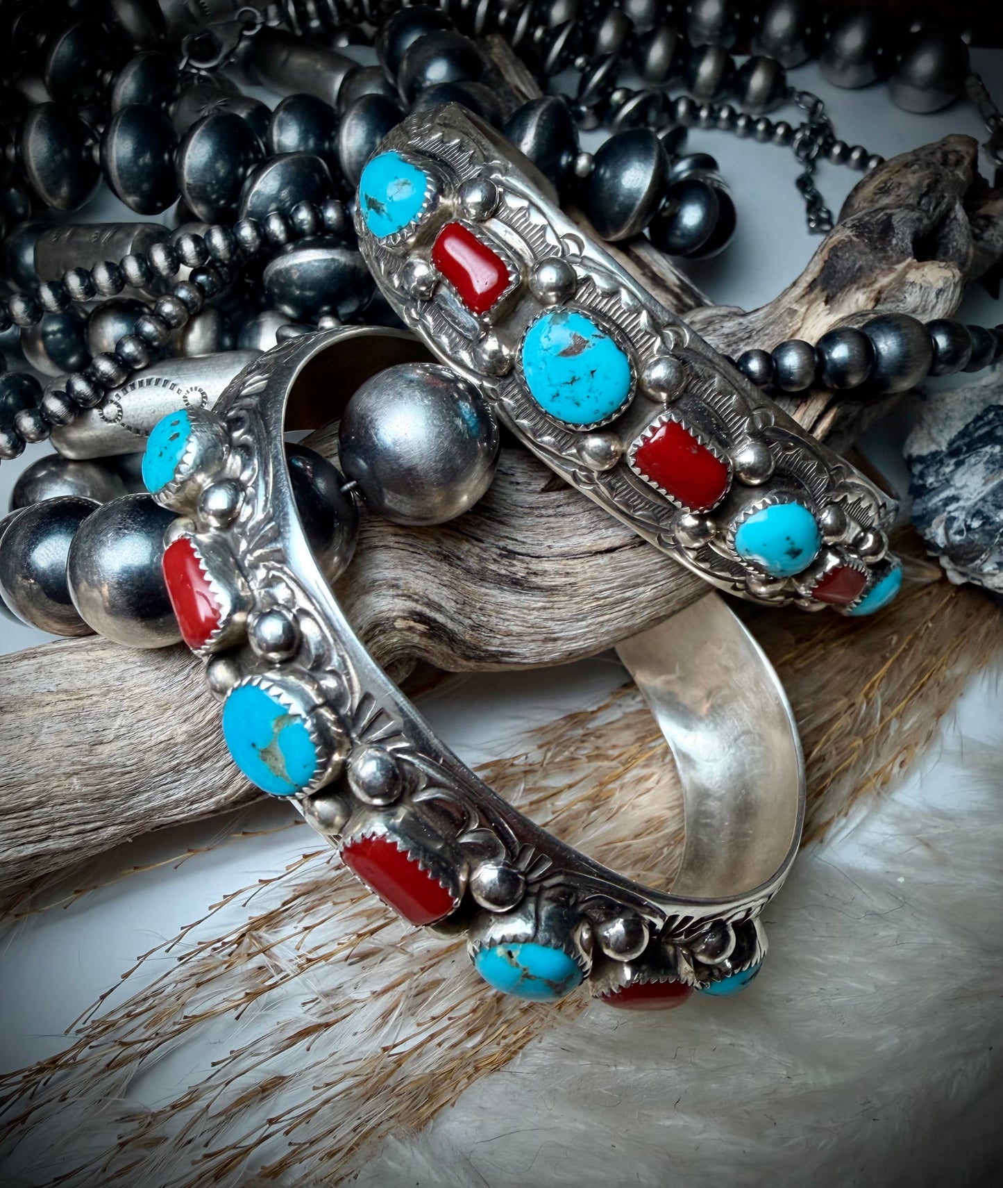 Red Coral and Turquoise Cuff