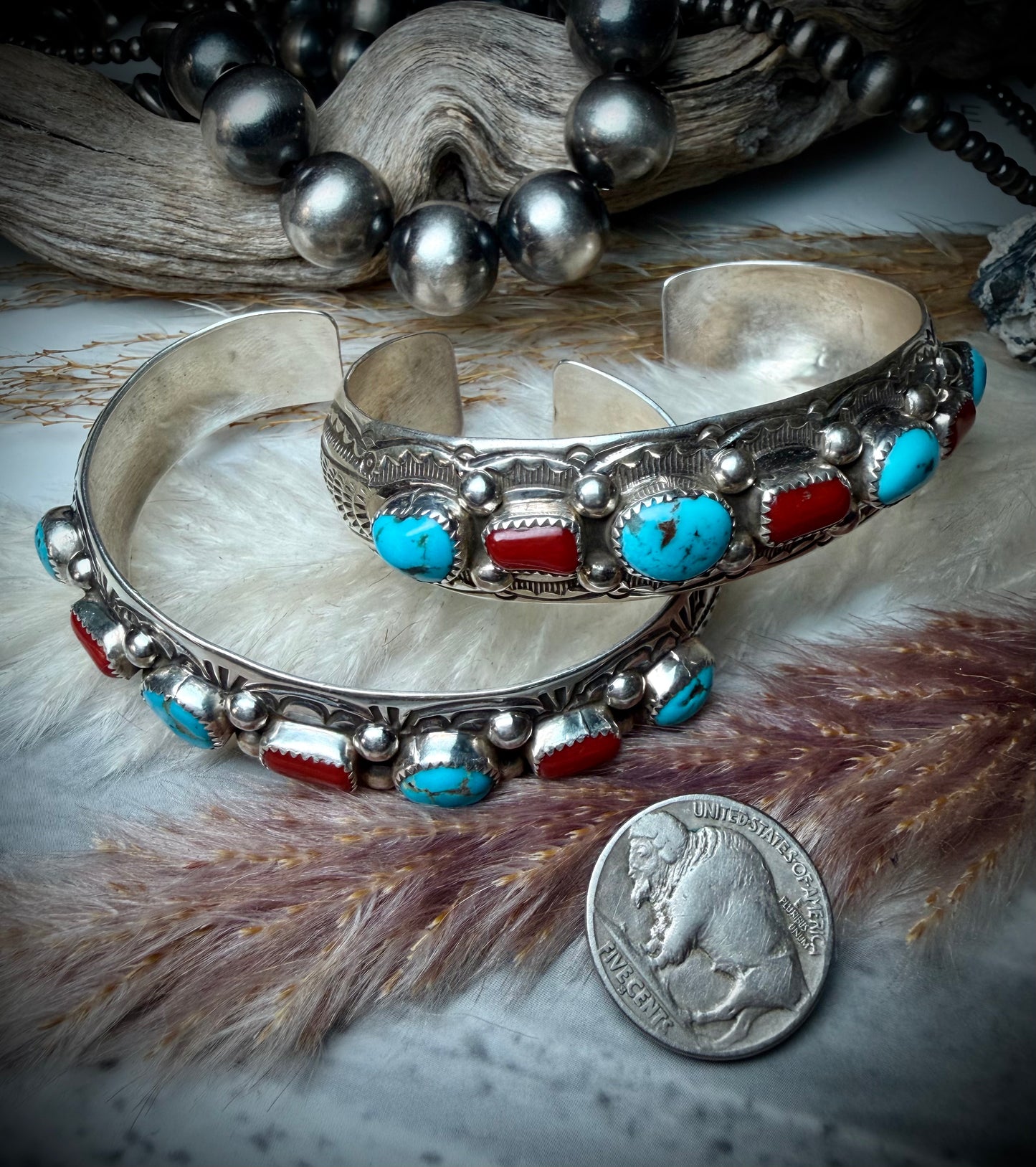 Red Coral and Turquoise Cuff