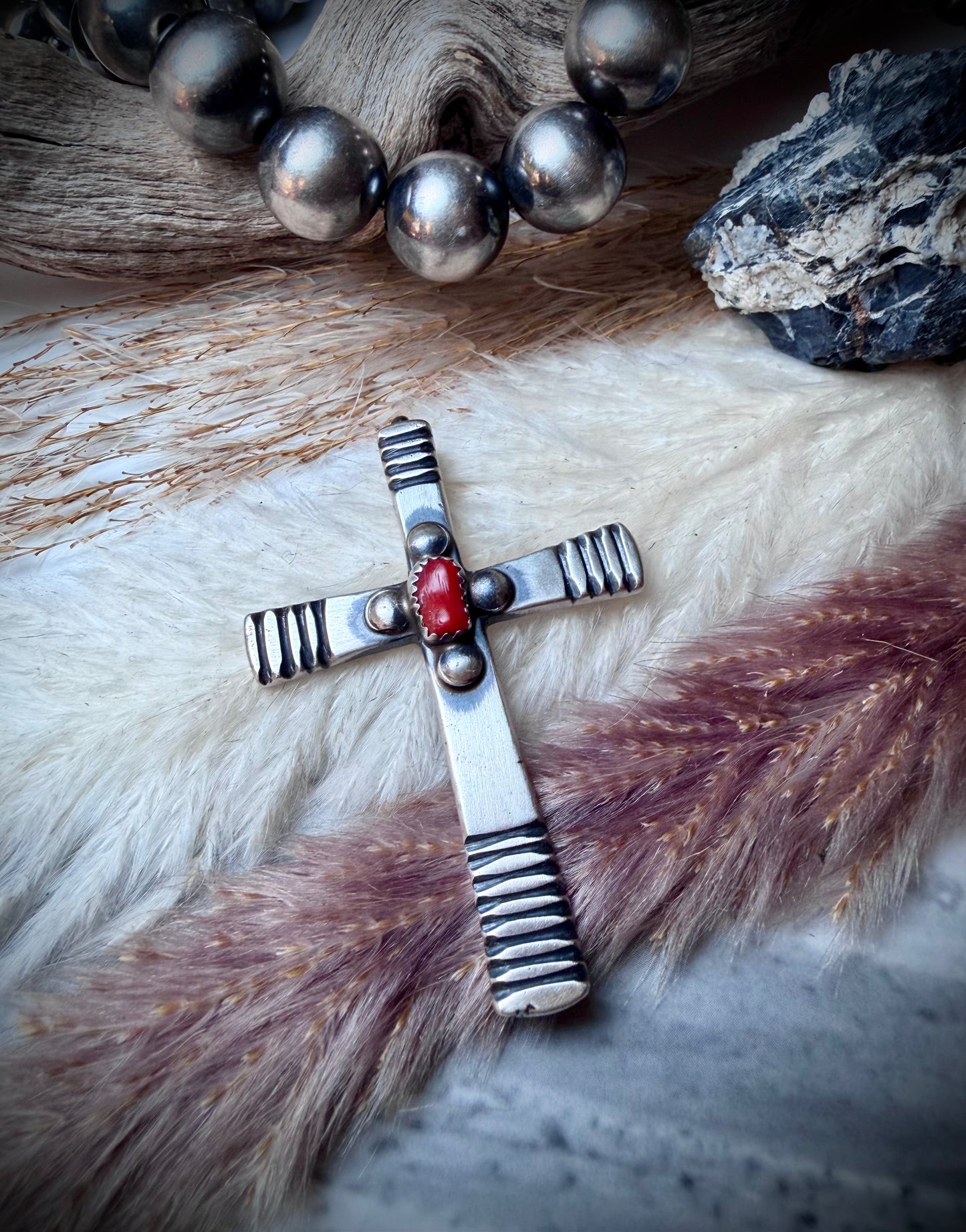 Red Coral Cross Pendant