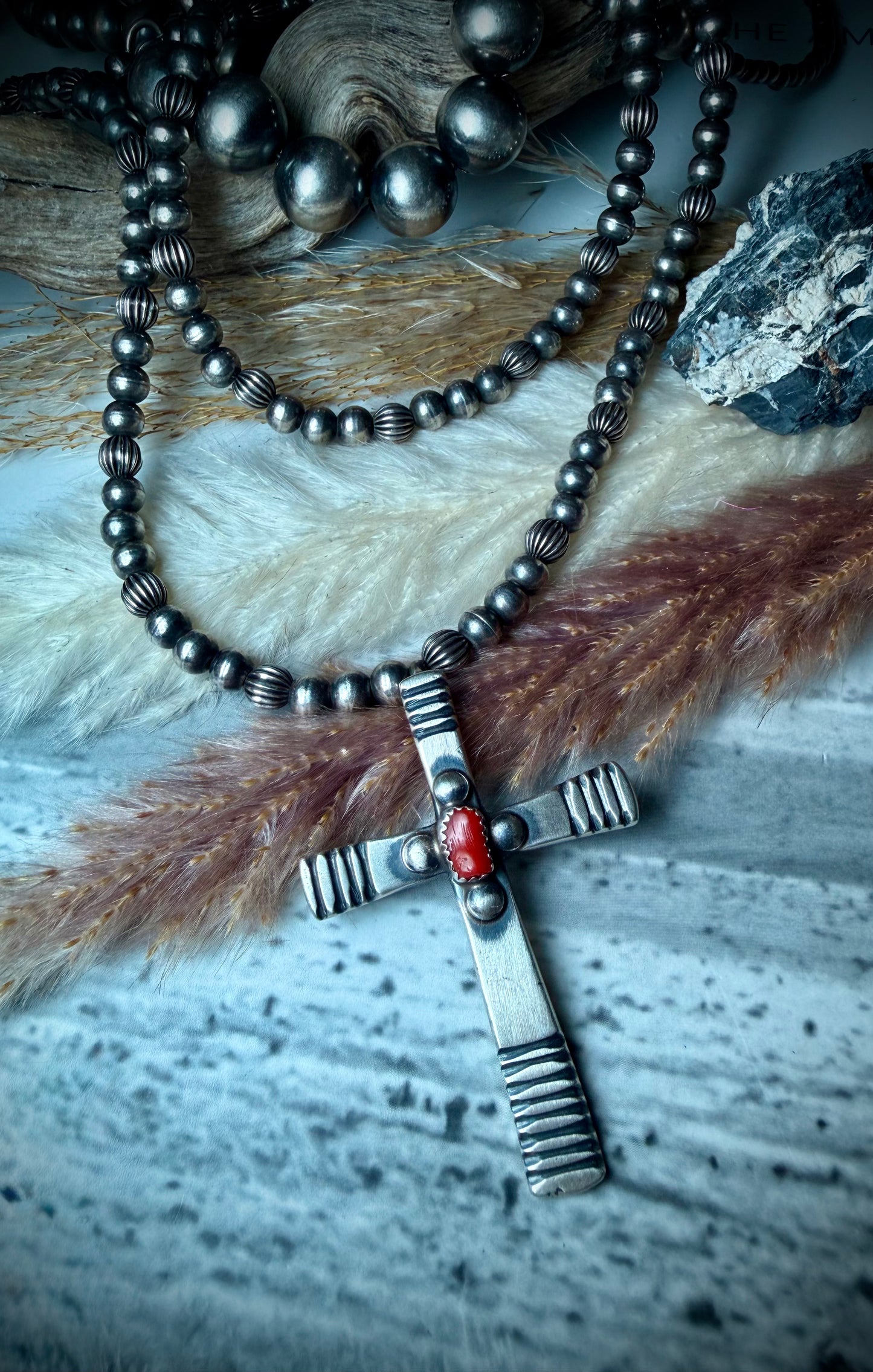 Red Coral Cross Pendant